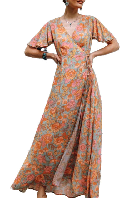 LuckeLadybug LLC Vintage Floral Puff Sleeve Mini Dress in Bright Colors for Elegant Summer Style