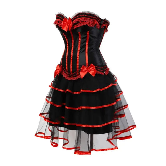 Vintage Gothic Corset Dress With Lace Trim