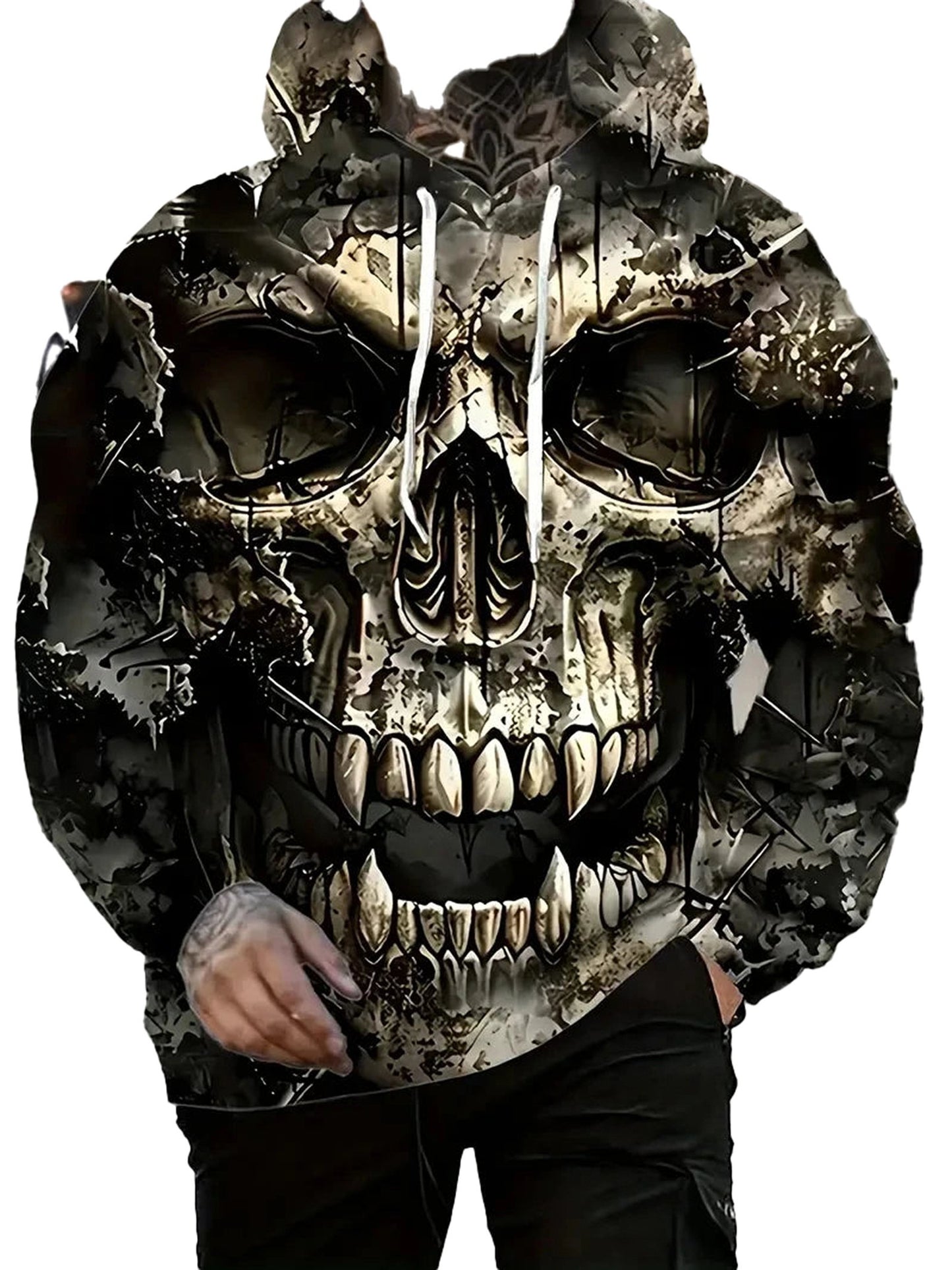 Men's vintage horror skull hoodie with a striking skull graphic design for stylish wearers