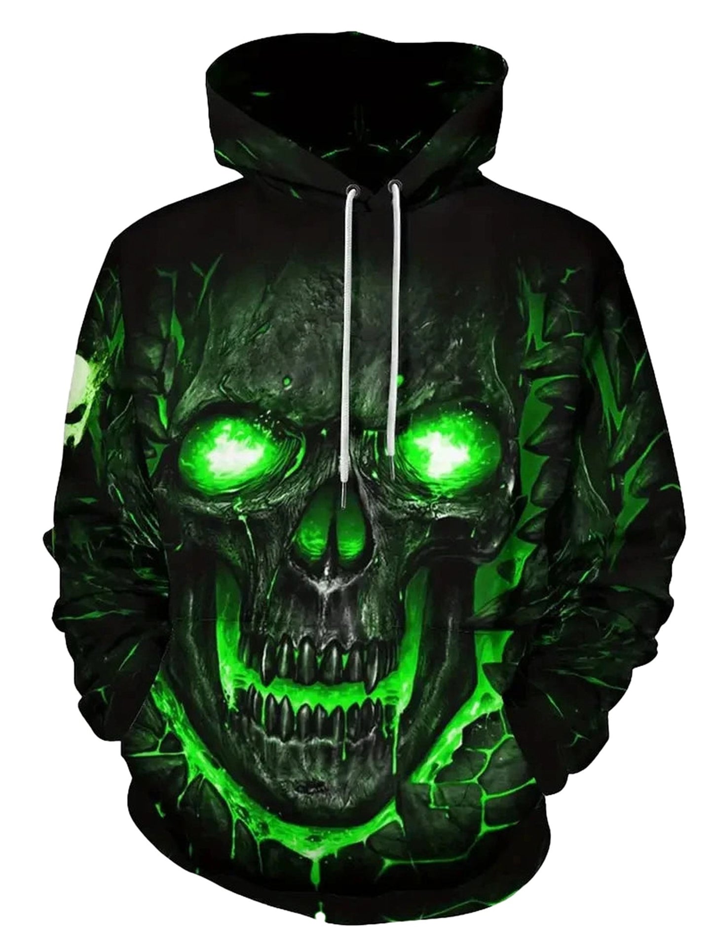 LuckeLadybug vintage horror skull hoodie featuring a glowing green skull design