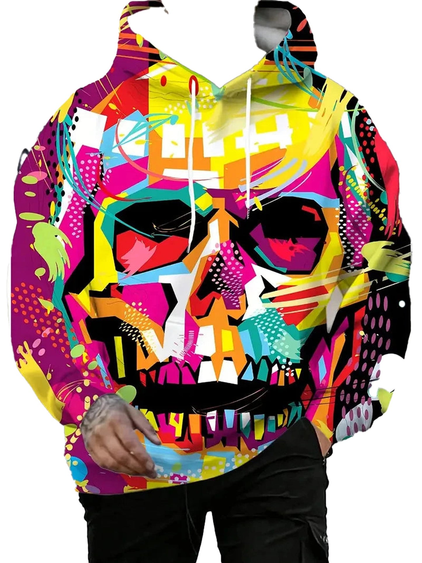 Colorful vintage horror skull hoodie with vibrant graphic design for a bold streetwear style