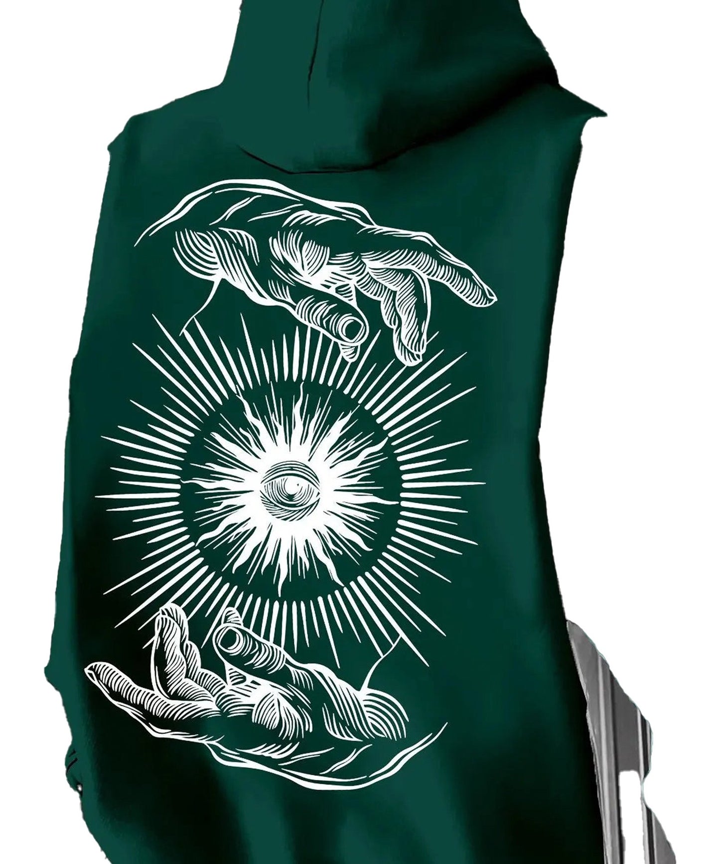 Vintage printed hoodie for men with unique hand and eye graphic design on back