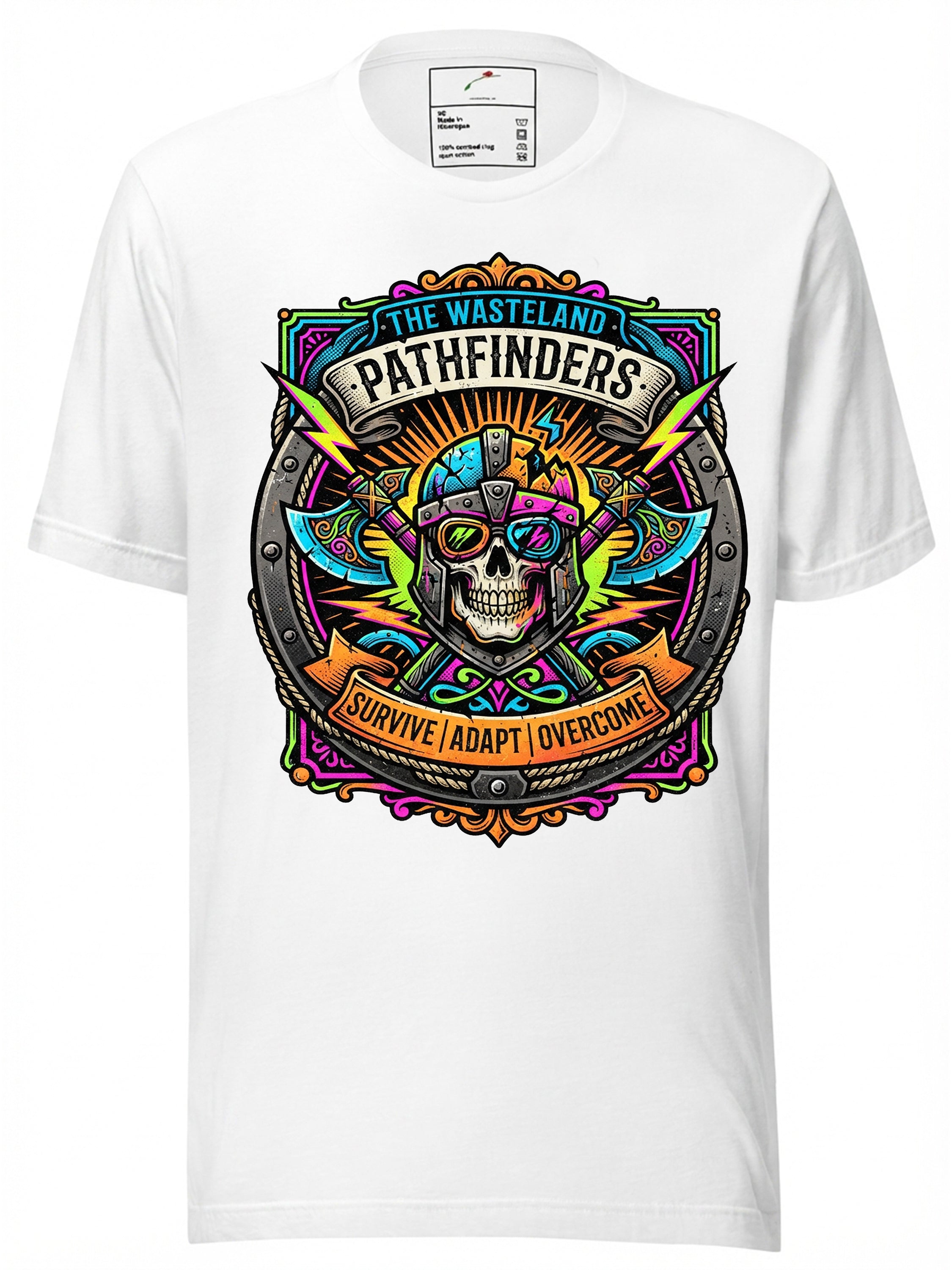 LuckeLadybug LLC Vintage T Shirt featuring a colorful skull and Wasteland Pathfinders design