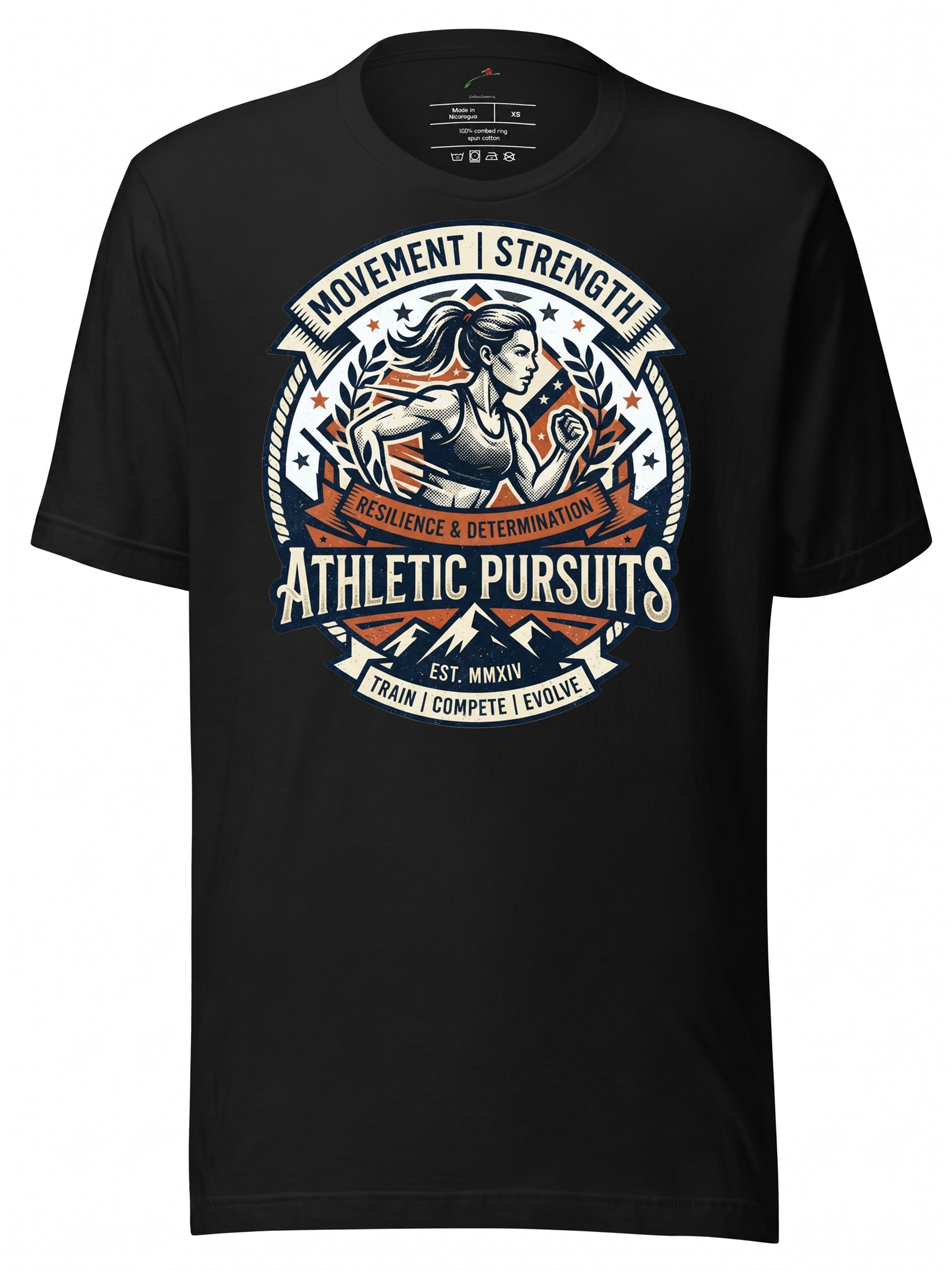 LuckeLadybug vintage tee shirts featuring a graphic of a woman in motion with strength and determination theme