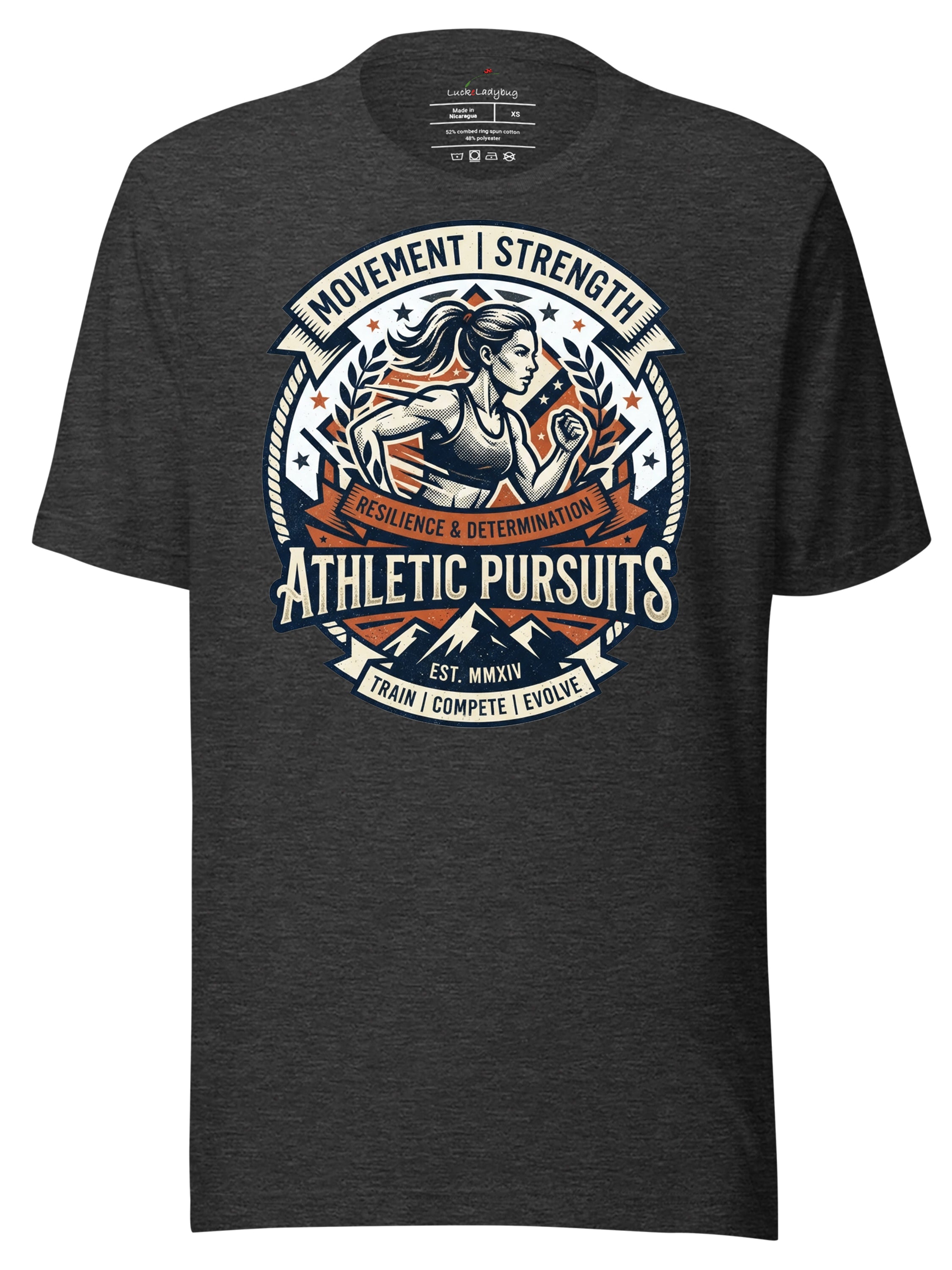 Charcoal Athletic Pursuits Vintage Tee Shirts with Motivational Fitness Graphic Design