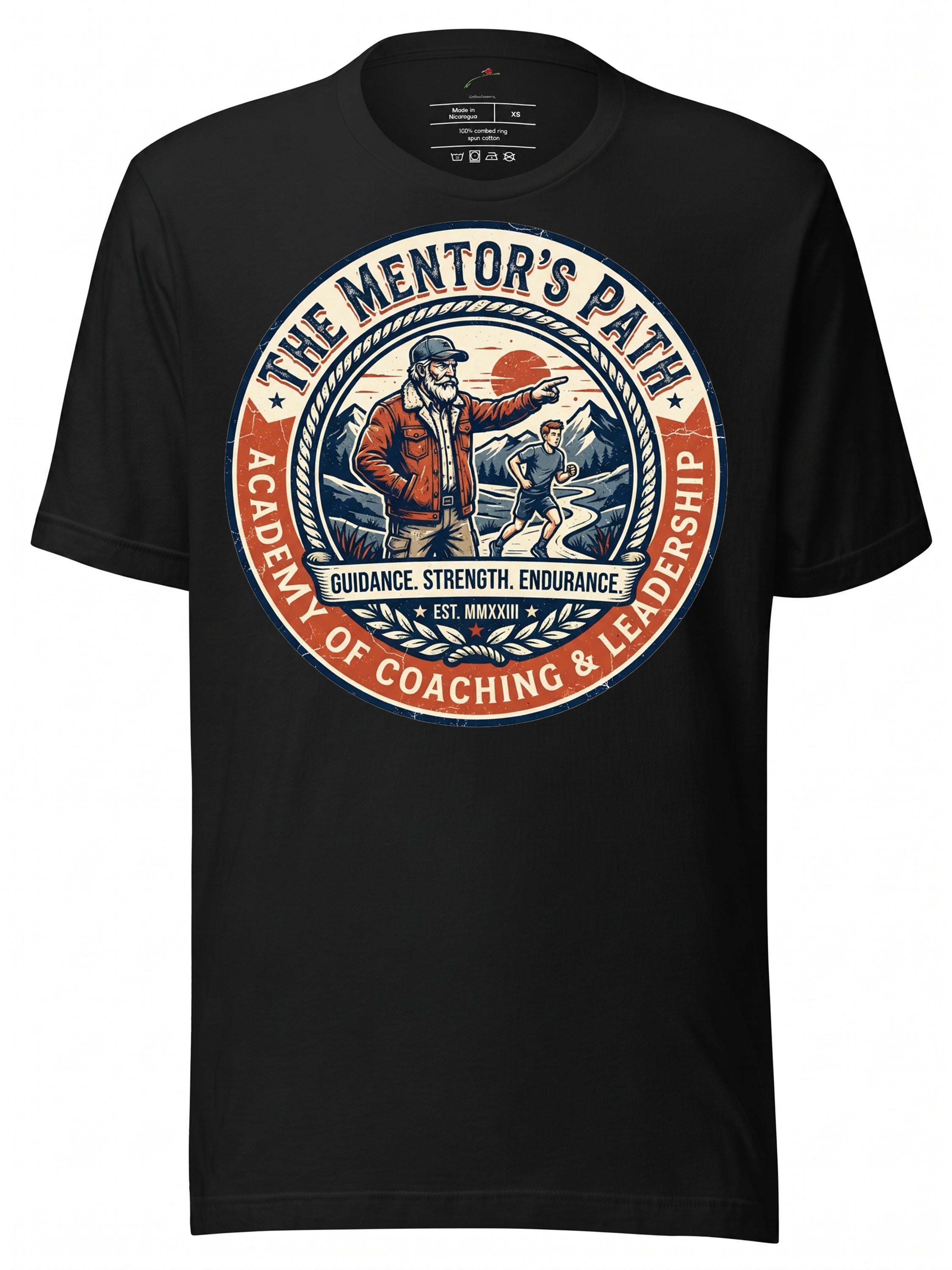 Black vintage tee shirts featuring The Mentor's Path design with coaching theme