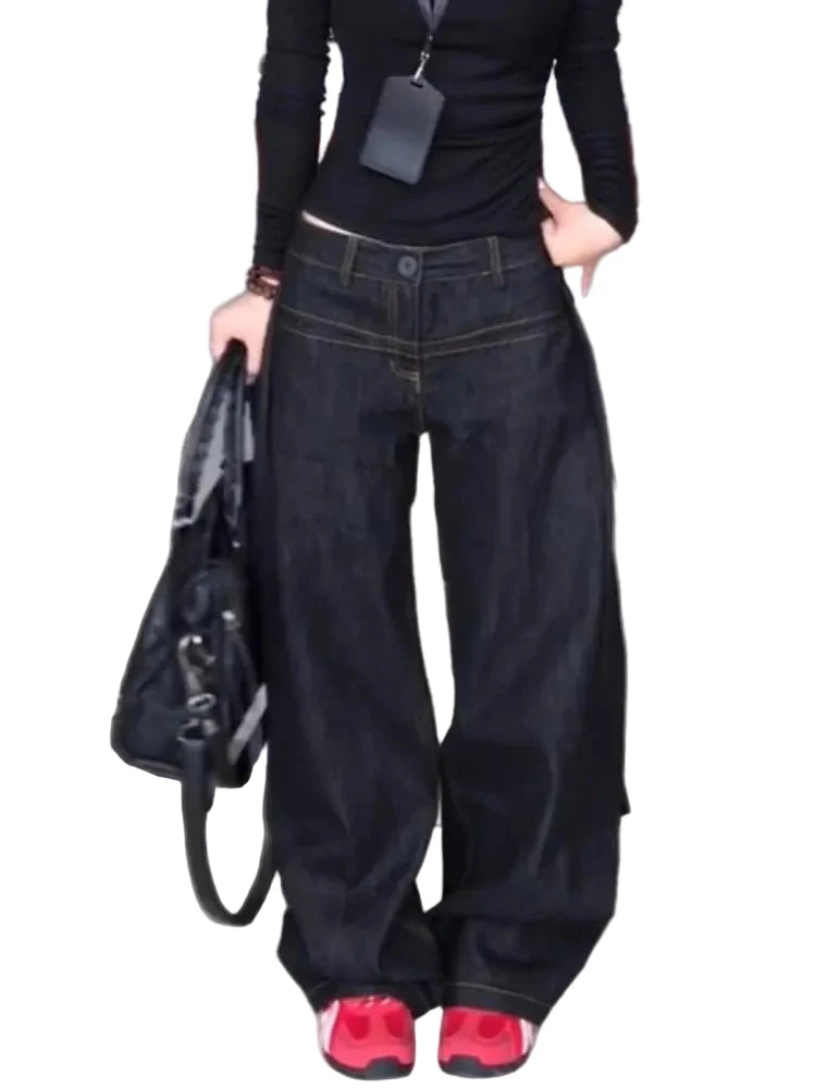 LuckeLadybug vintage washed wide leg jeans women with a relaxed fit and stylish design