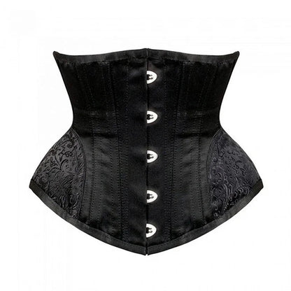 LuckeLadybug LLC Waist Slimming Underbust Corset in Black with Elegant Detailing and Front Closure