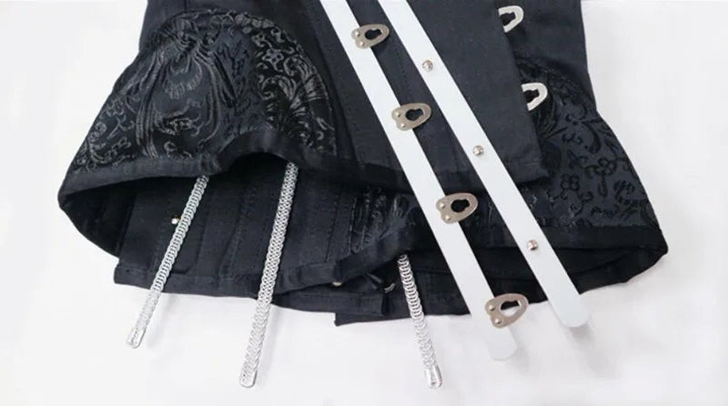 Close-up of LuckeLadybug LLC waist slimming underbust corset with intricate detailing and adjustable lacing