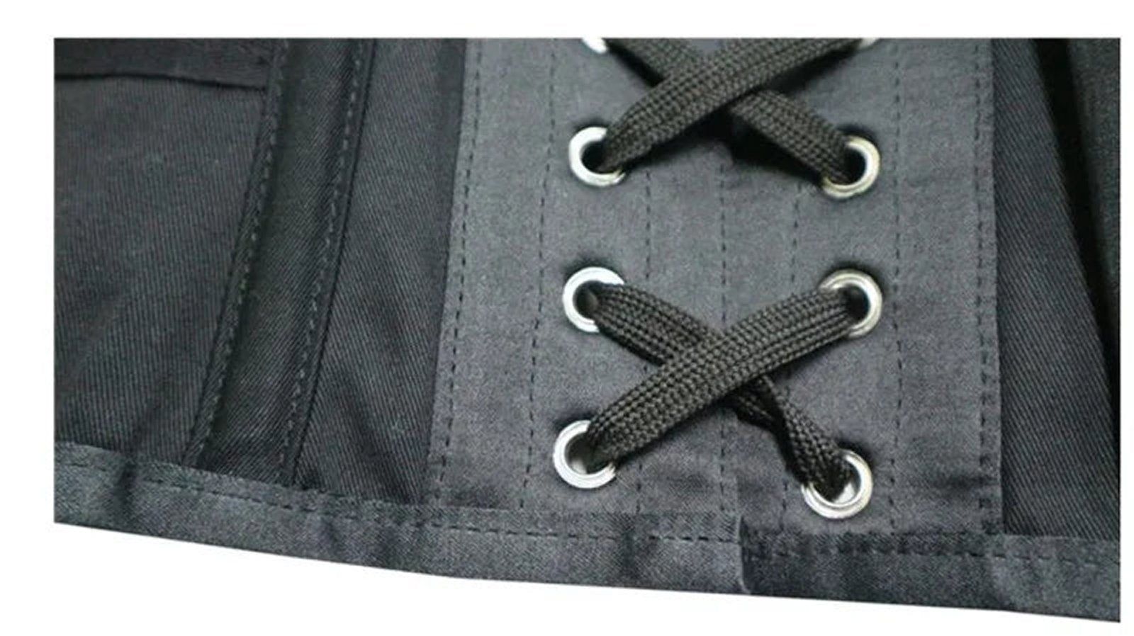 Close-up of a waist slimming underbust corset with strong lacing and durable materials