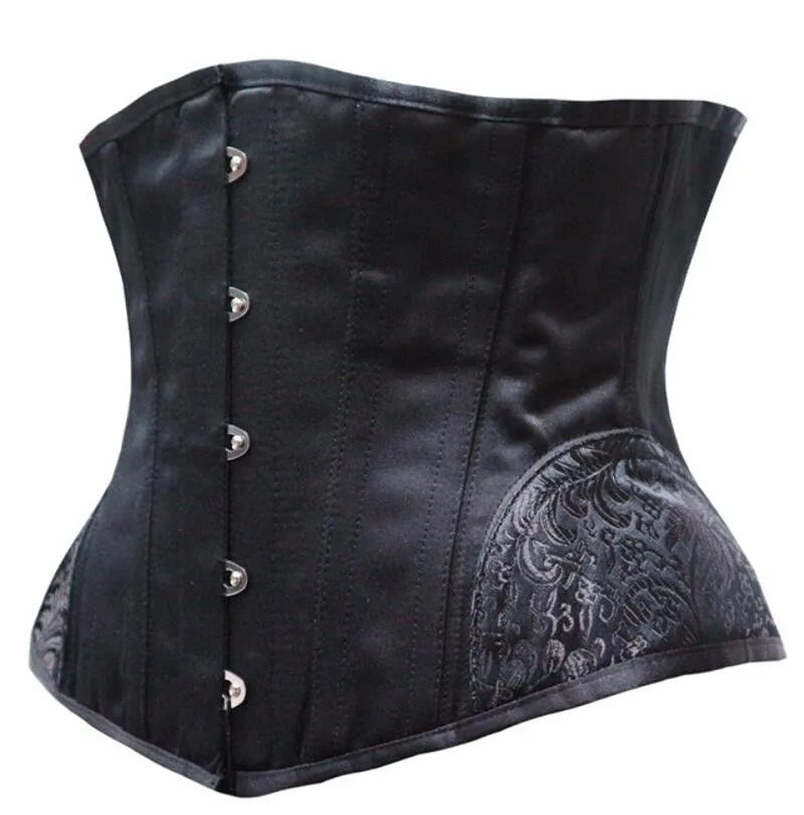 Black LuckeLadybug waist slimming underbust corset with detailed design and adjustable front closures