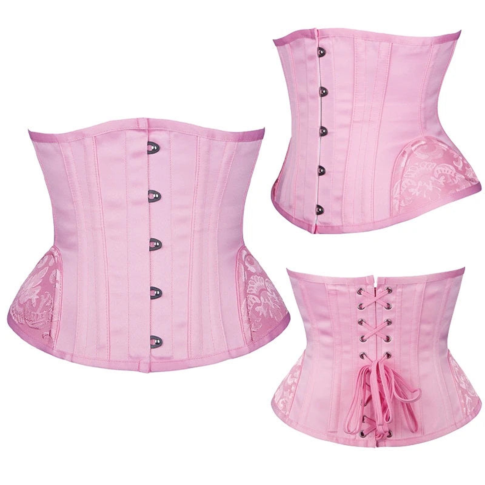 LuckeLadybug LLC Pink Waist Slimming Underbust Corset with Adjustable Lace Up and Hook Closure