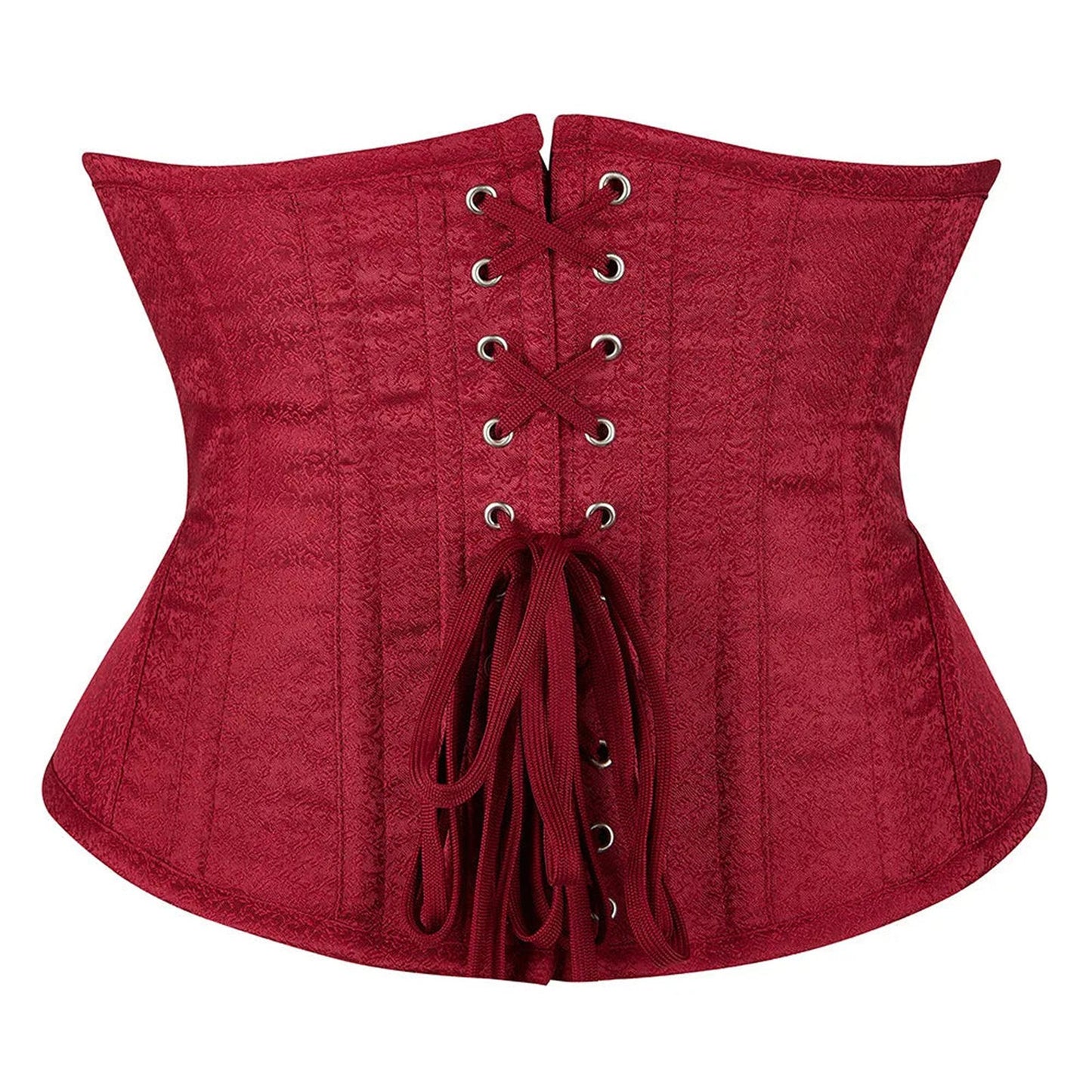 Red waist slimming underbust corset with lace-up back for enhancing silhouette