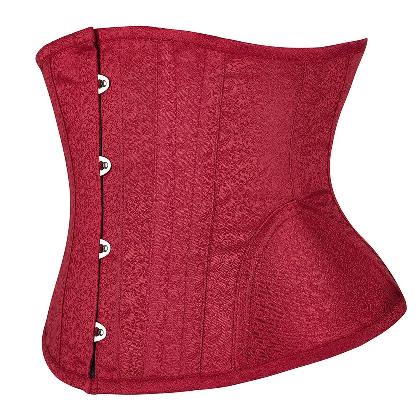 Red waist slimming underbust corset with elegant design and hook closure for enhanced shape and support
