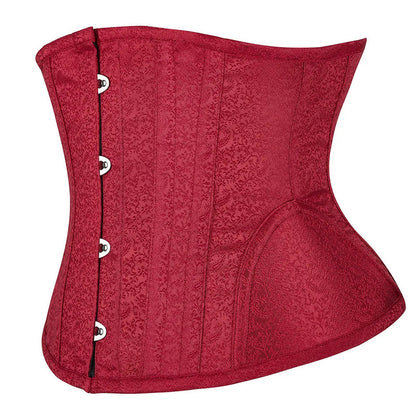Red waist slimming underbust corset with elegant design and hook closure for enhanced shape and support