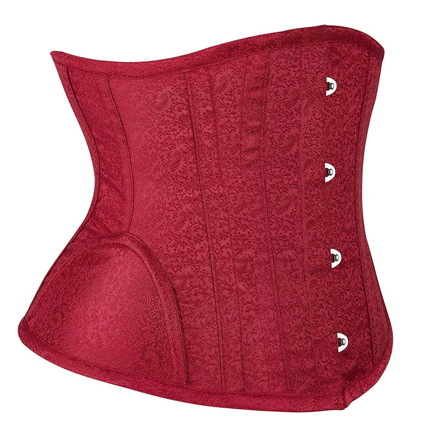 LuckeLadybug LLC waist slimming underbust corset in red with elegant detailing and hook closures