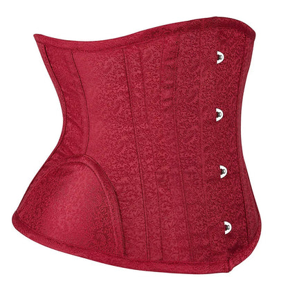 LuckeLadybug LLC waist slimming underbust corset in red with elegant detailing and hook closures