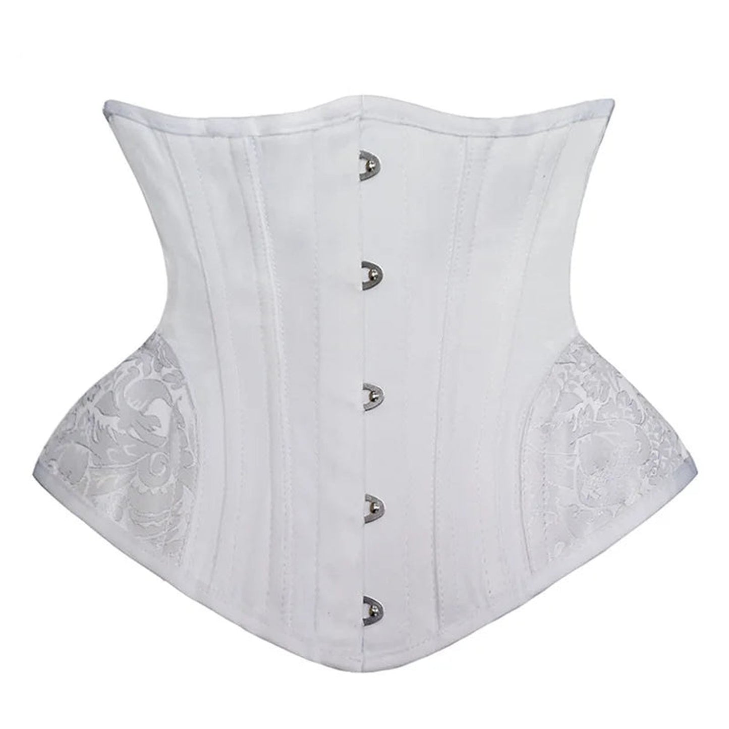 LuckeLadybug LLC Waist Slimming Underbust Corset in White with Elegant Floral Design