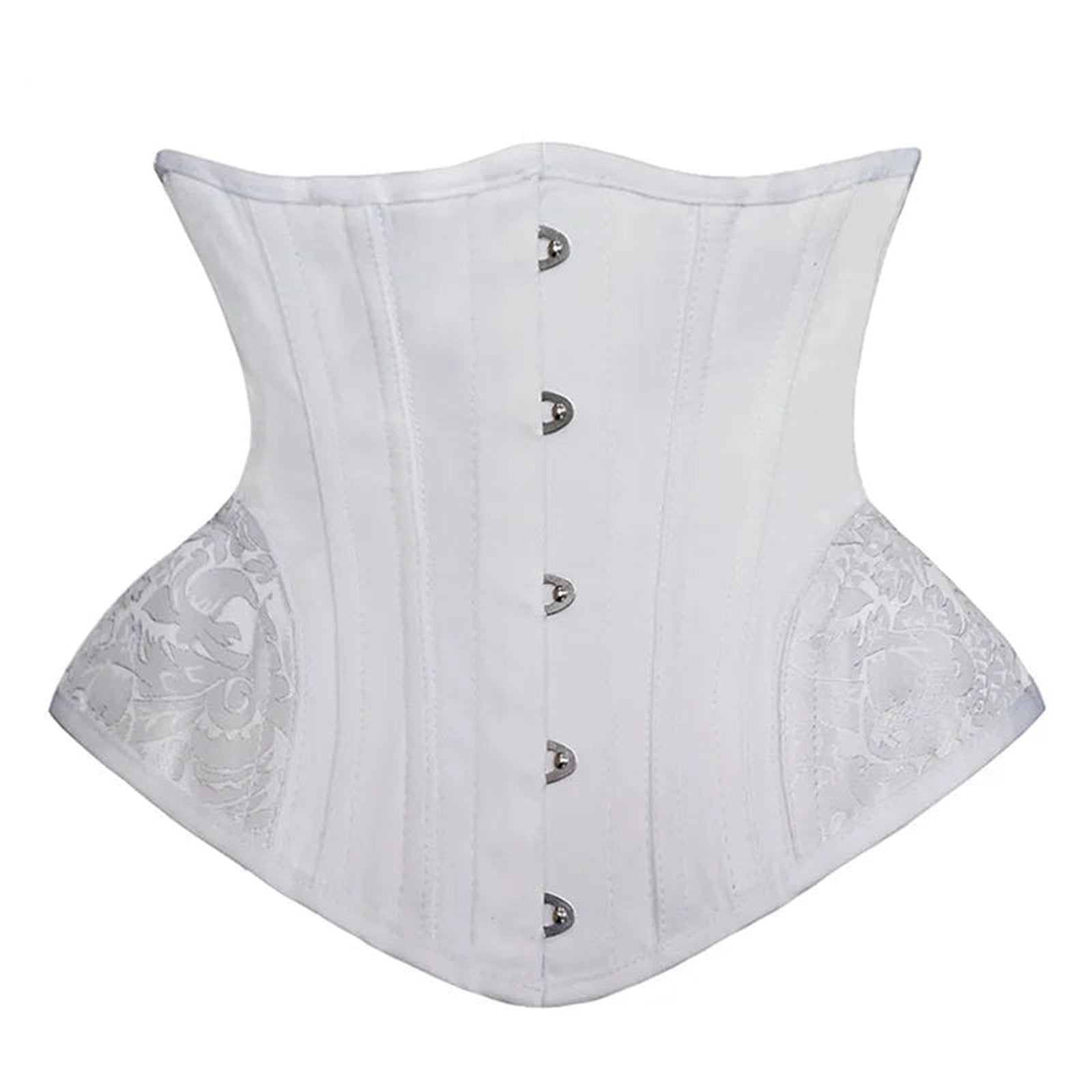 LuckeLadybug LLC Waist Slimming Underbust Corset in White with Elegant Floral Design