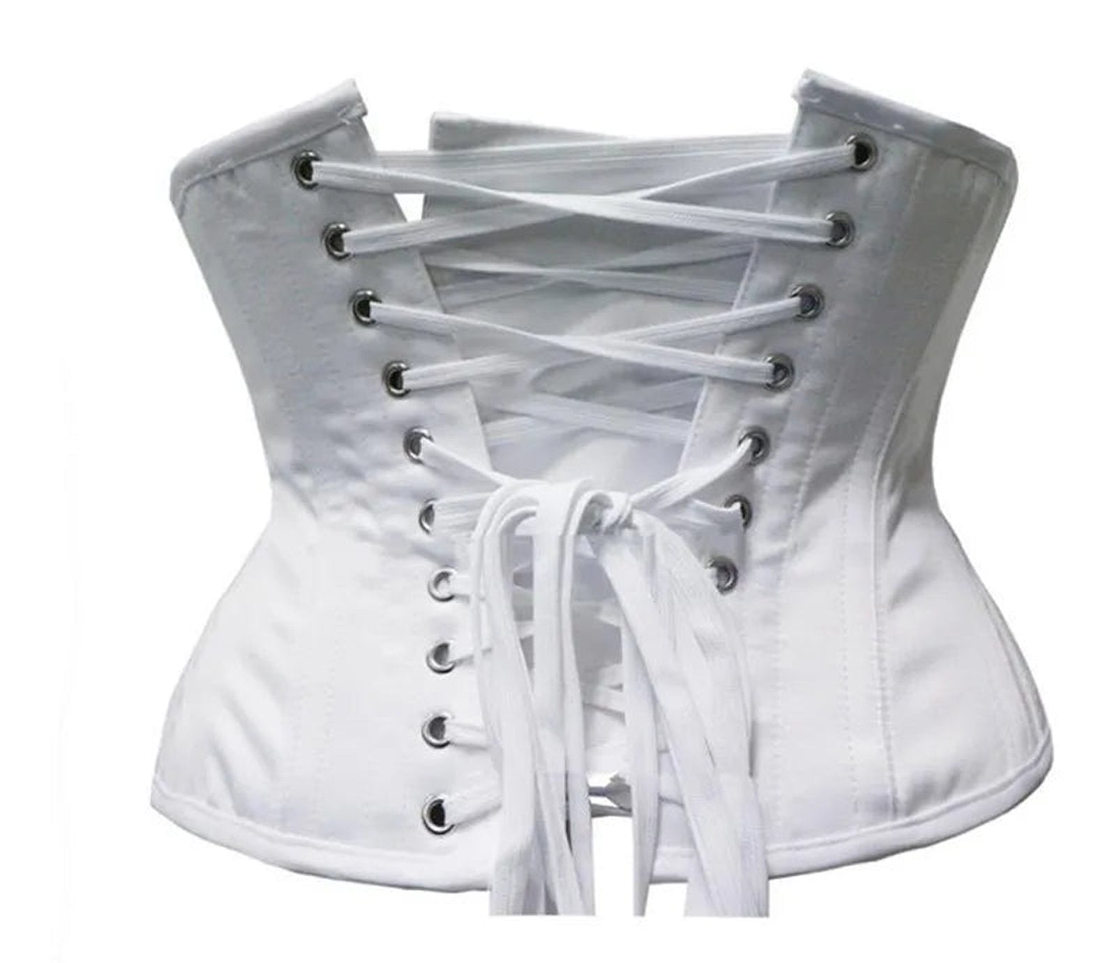 White waist slimming underbust corset with lace-up design for an hourglass figure