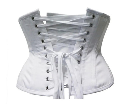White waist slimming underbust corset with lace-up design for an hourglass figure
