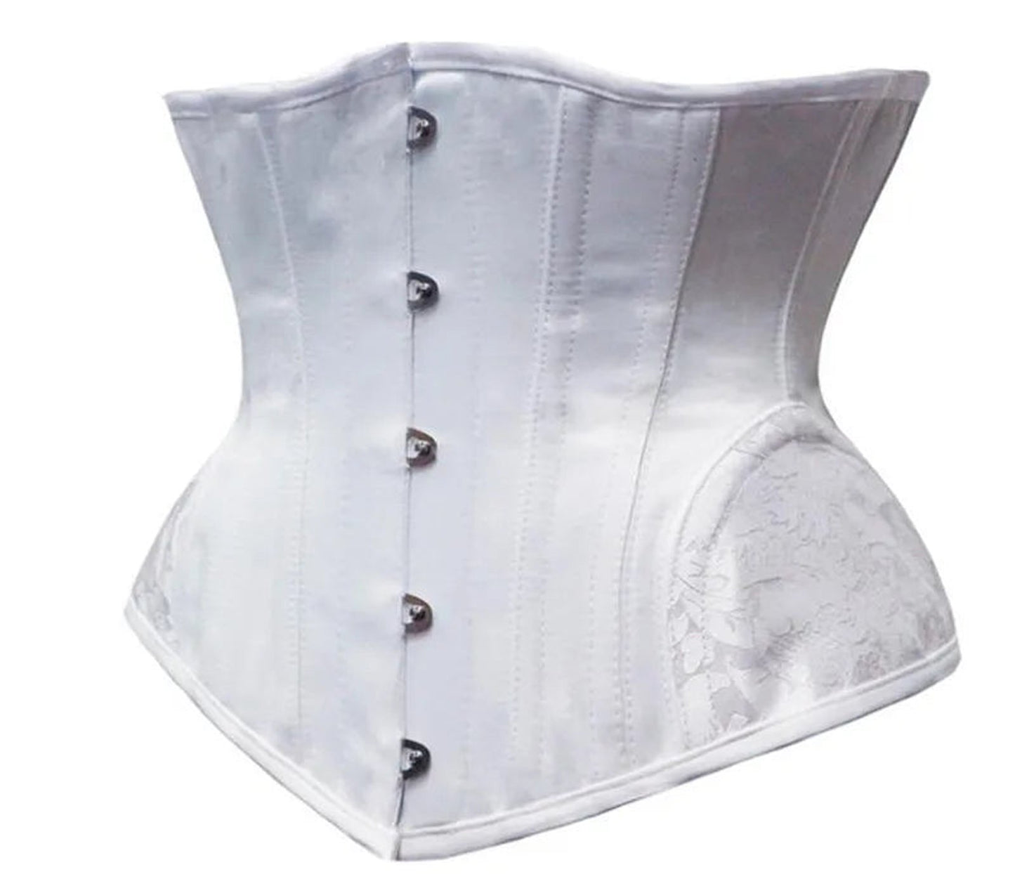 White waist slimming underbust corset with button closure and elegant floral design