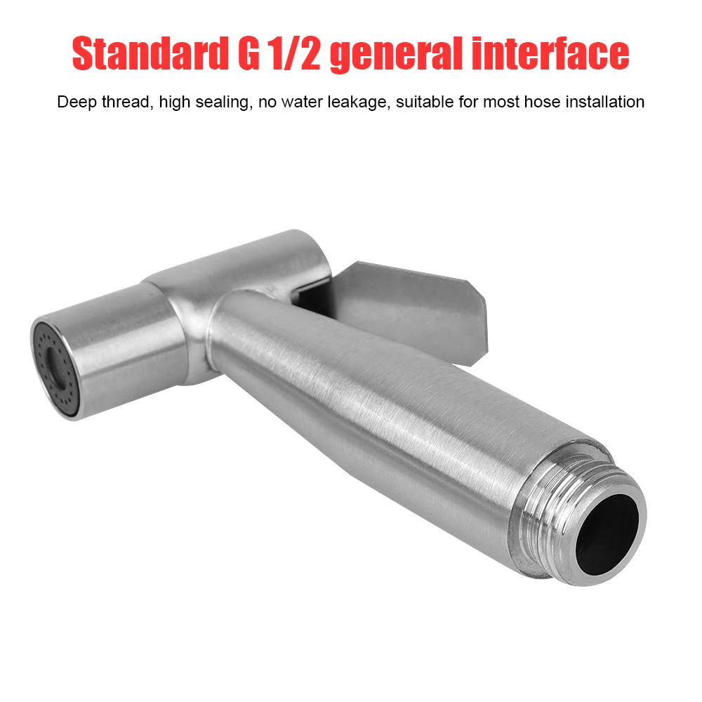 Stainless steel bidet nozzle with standard G 1/2 interface for easy hose installation