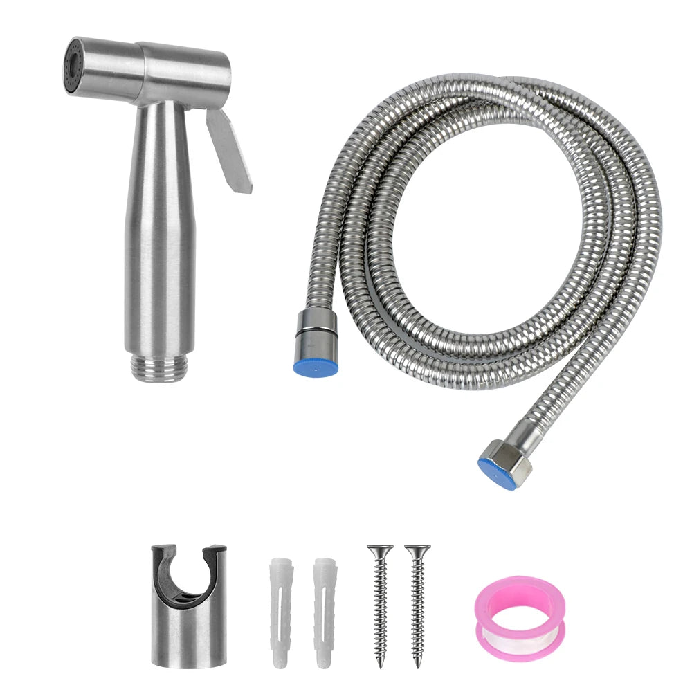 LuckeLadybug LLC Bidet Faucet Kit with Stainless Steel Hose and Water Flask Stainless Steel for Convenient Use