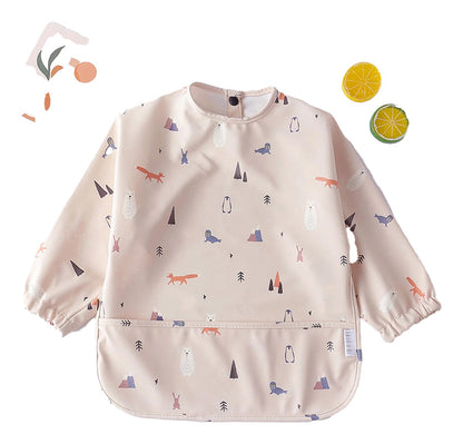 LuckeLadybug Waterproof Baby Art Smock with Cute Animal Patterns and Pocket for Mess-Free Creative Fun