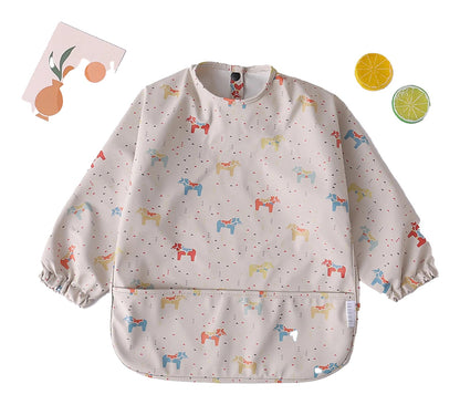 Cute waterproof baby art smock with colorful horse prints for mess-free creative play