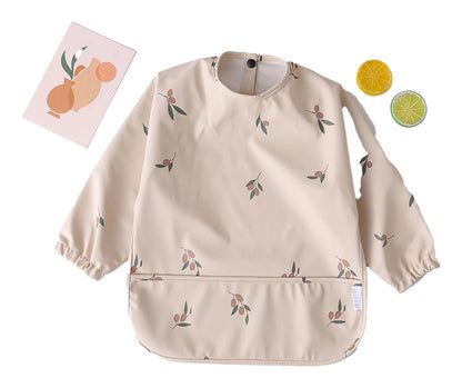 LuckeLadybug LLC waterproof baby art smock with floral design and long sleeves for mess-free art projects