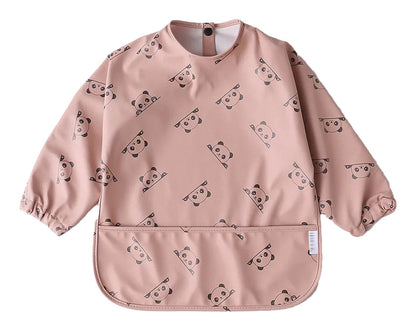 LuckeLadybug LLC pink waterproof baby art smock with cute panda design for mess-free creative play