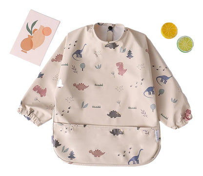 LuckeLadybug waterproof baby art smock with dinosaur print and long sleeves for mess-free creative play