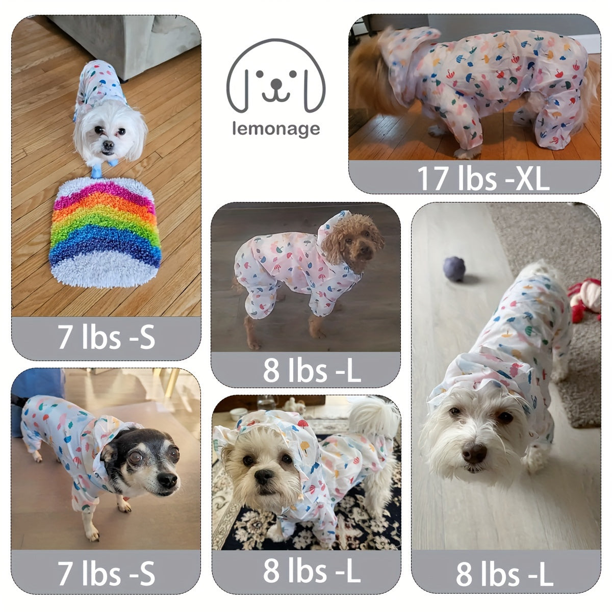 LuckeLadybug waterproof dog raincoat for small dogs in colorful patterns available in various sizes