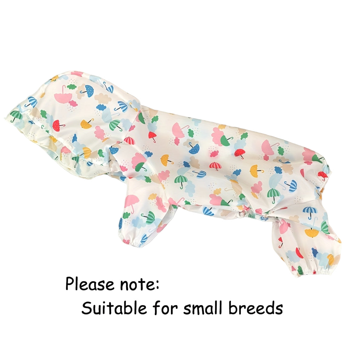 Waterproof dog raincoat for small dogs with colorful umbrella patterns and a hood