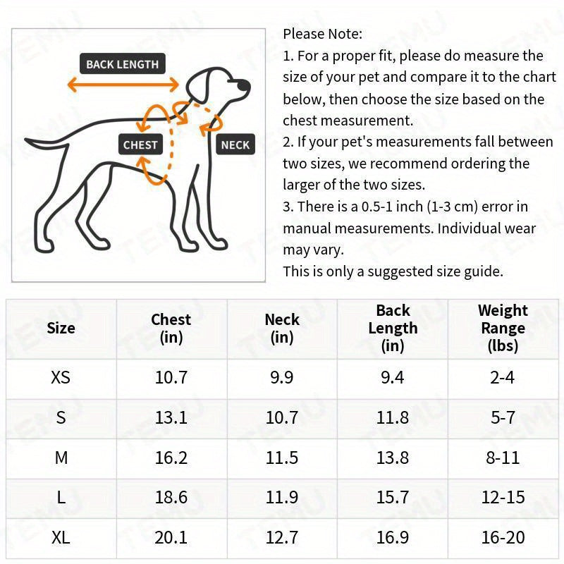 Measuring guide for the waterproof dog raincoat for small dogs by LuckeLadybug LLC