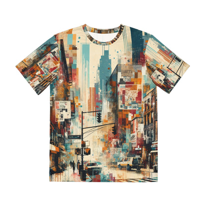 LuckeLadybug T-shirt featuring wearable street art fashion with urban cityscape and abstract design