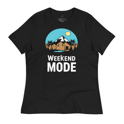 Black Weekend Mode T-Shirt with Colorful Mountain and Palm Tree Design