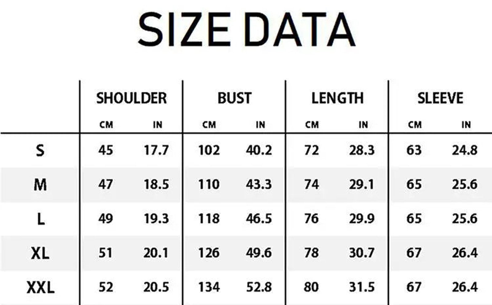 Size chart for western embroidered shirt for men with measurements for S, M, L, XL, and XXL