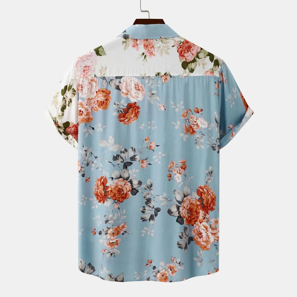 LuckeLadybug LLC Floral Western Shirt Plus Size in Blue with Colorful Flower Print