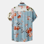 LuckeLadybug LLC Floral Western Shirt Plus Size in Blue with Colorful Flower Print