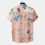 LuckeLadybug floral western shirt plus size with a soft pastel pink background and vibrant flower patterns