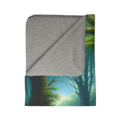 LuckeLadybug whimsical woodland themed blanket sherpa blanket with forest design and soft gray lining