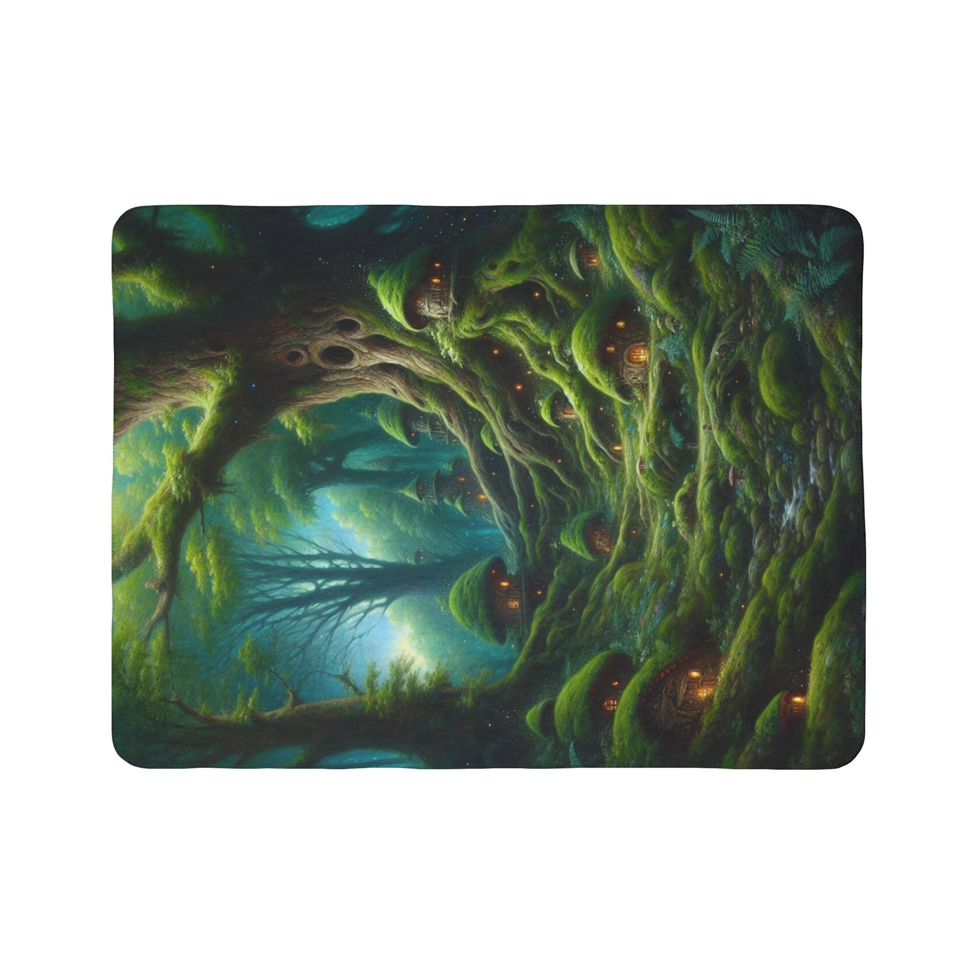 LuckeLadybug whimsical woodland themed blanket featuring enchanting forest tree homes design sherpa blanket
