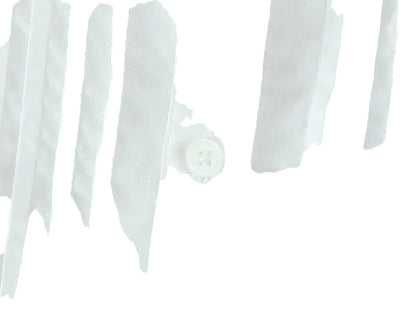 Close-up of a white corset crop top with unique texture and button detail