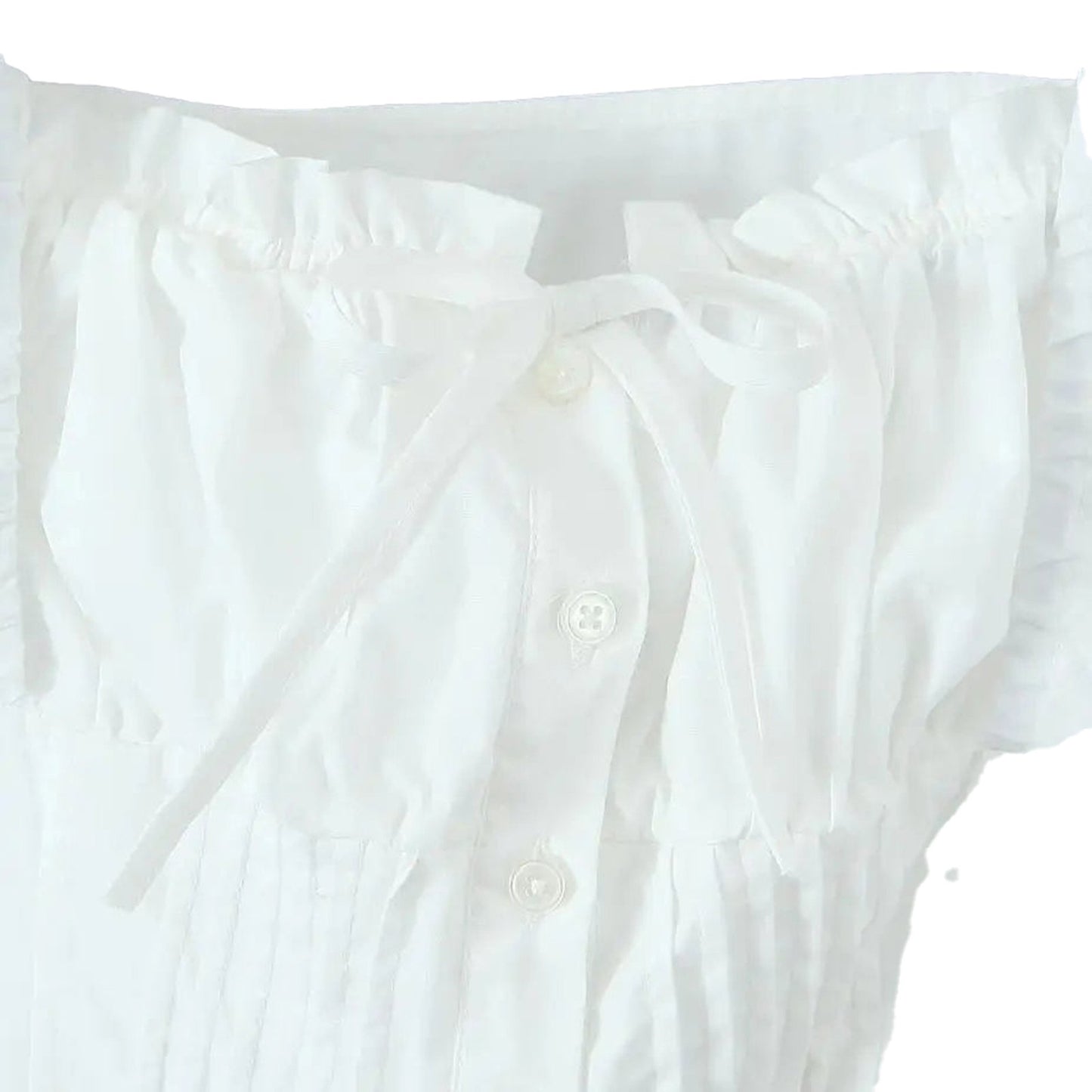 White corset crop top from LuckeLadybug LLC with ruffled sleeves and tie front detail