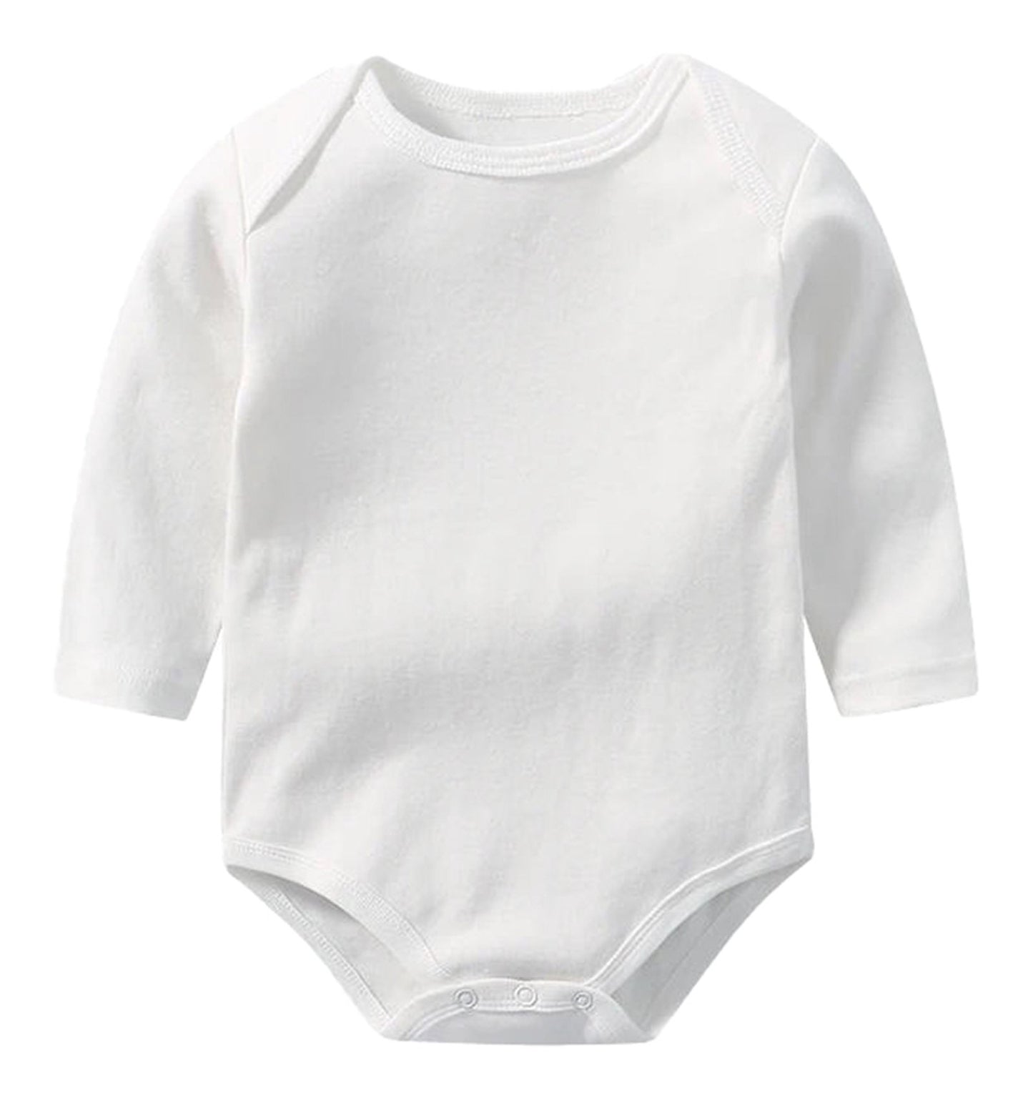 White cotton baby bodysuit with long sleeves for comfortable wear and easy dressing