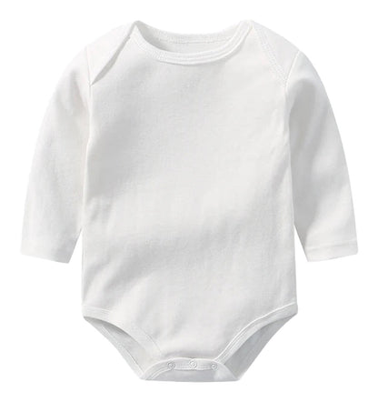 White cotton baby bodysuit by LuckeLadybug LLC, perfect for comfortable everyday wear