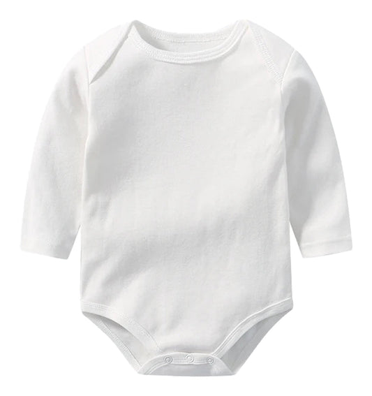 White cotton baby bodysuit by LuckeLadybug LLC, perfect for comfortable everyday wear