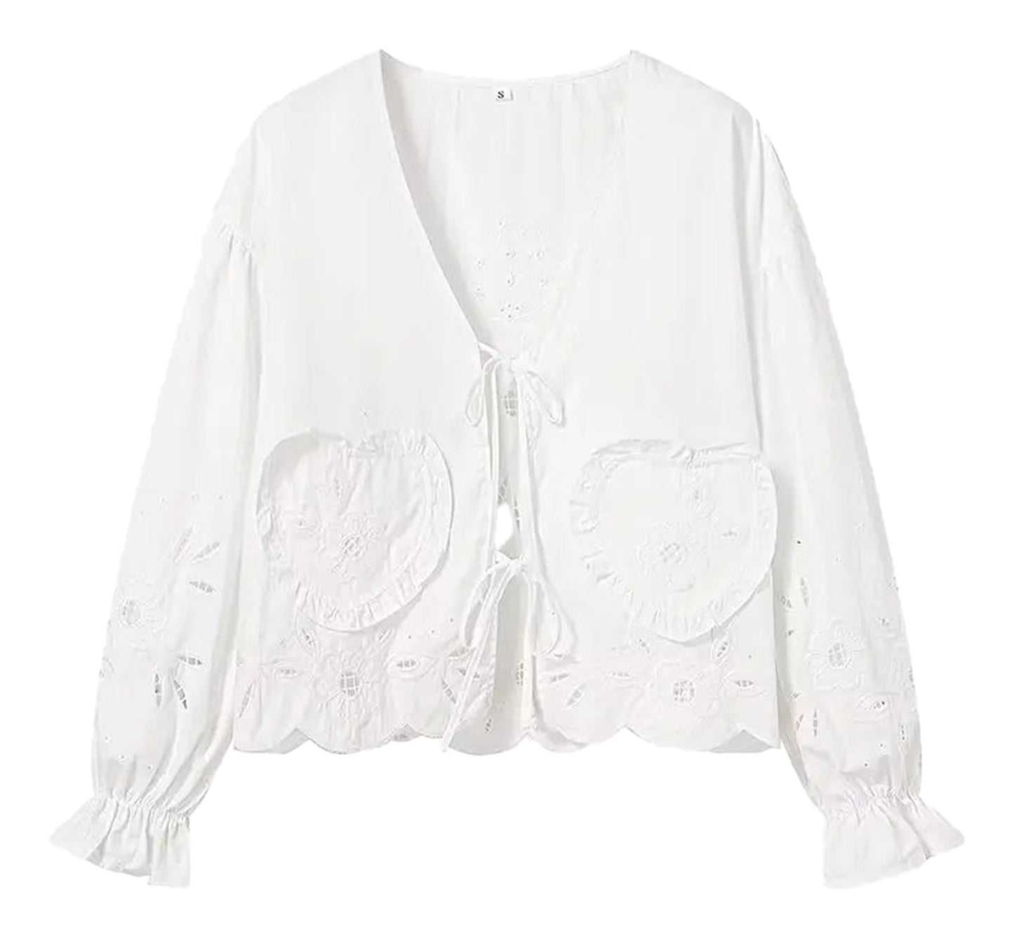 White Embroidered Puff Sleeve Blouse
